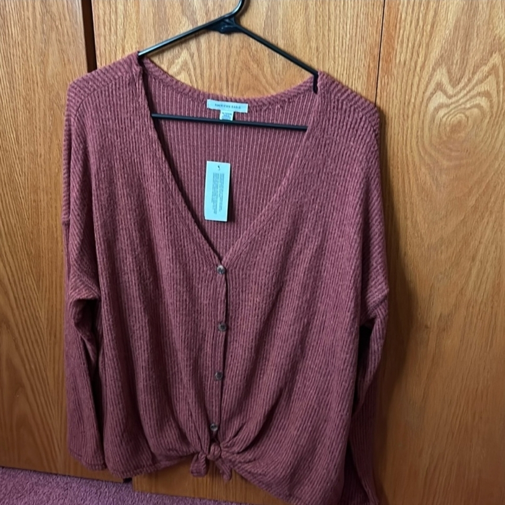 American Eagle Outfitters Women's Faux Button-Front Long Sleeve  - Mauve